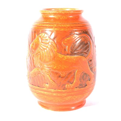 Lot 148 - William S Mycock for Pilkington's Royal Lancastrian, a vase with three lions