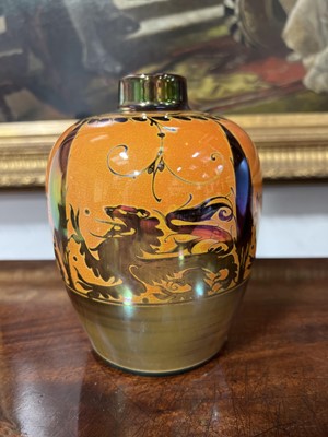 Lot 158 - Gordon Forsyth for Pilkington's Royal Lancastrian, a lustre vase with lions, 1911