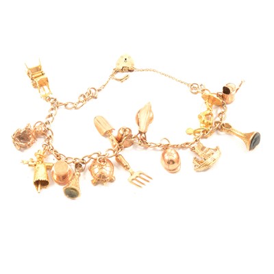 Lot 173 - A 9 carat gold charm bracelet and charms.