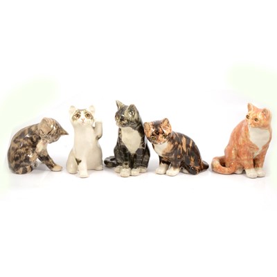 Lot 76 - Five Winstanley pottery seated tabby cats.