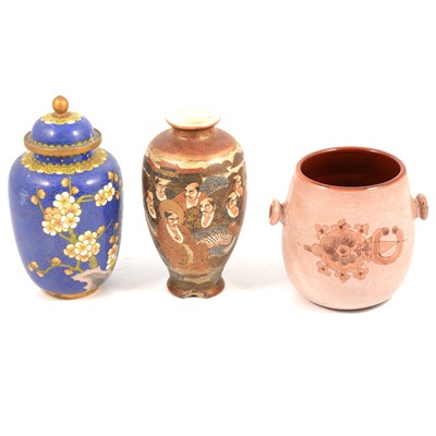 Lot 89 - Satsuma vase, Chinese lidded cloisonne vase, Noritake part teaset, and other ceramics and glasswares.