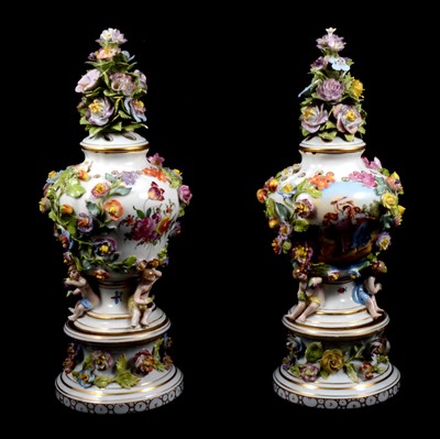 Lot 132 - Pair of  porcelain pot pourri vases and stands