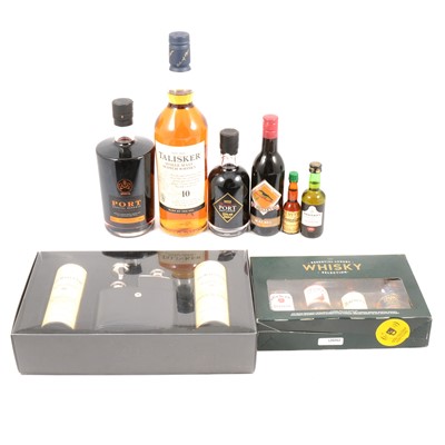 Lot 144 - Bottle of Talisker 10 year old whisky, miniature gift sets, etc