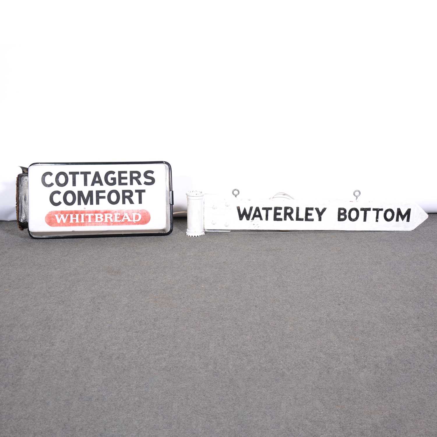 Lot 165 - "Waterley Bottom" road sign, a Whitbread sign, and another sign