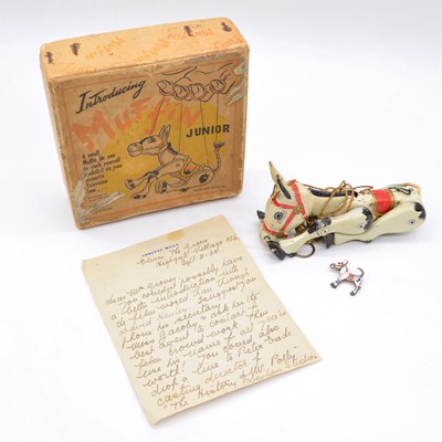 Lot 1138 - Moko Muffin the Mule Junior metal puppet, boxed, with handwritten letter by Annette Mills