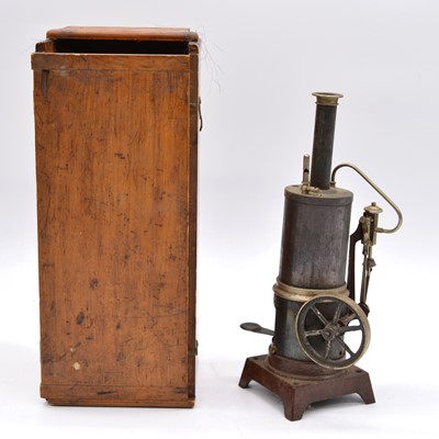 Lot 91 - Early 20th century vertical steam engine, height 26cm, with wooden case.