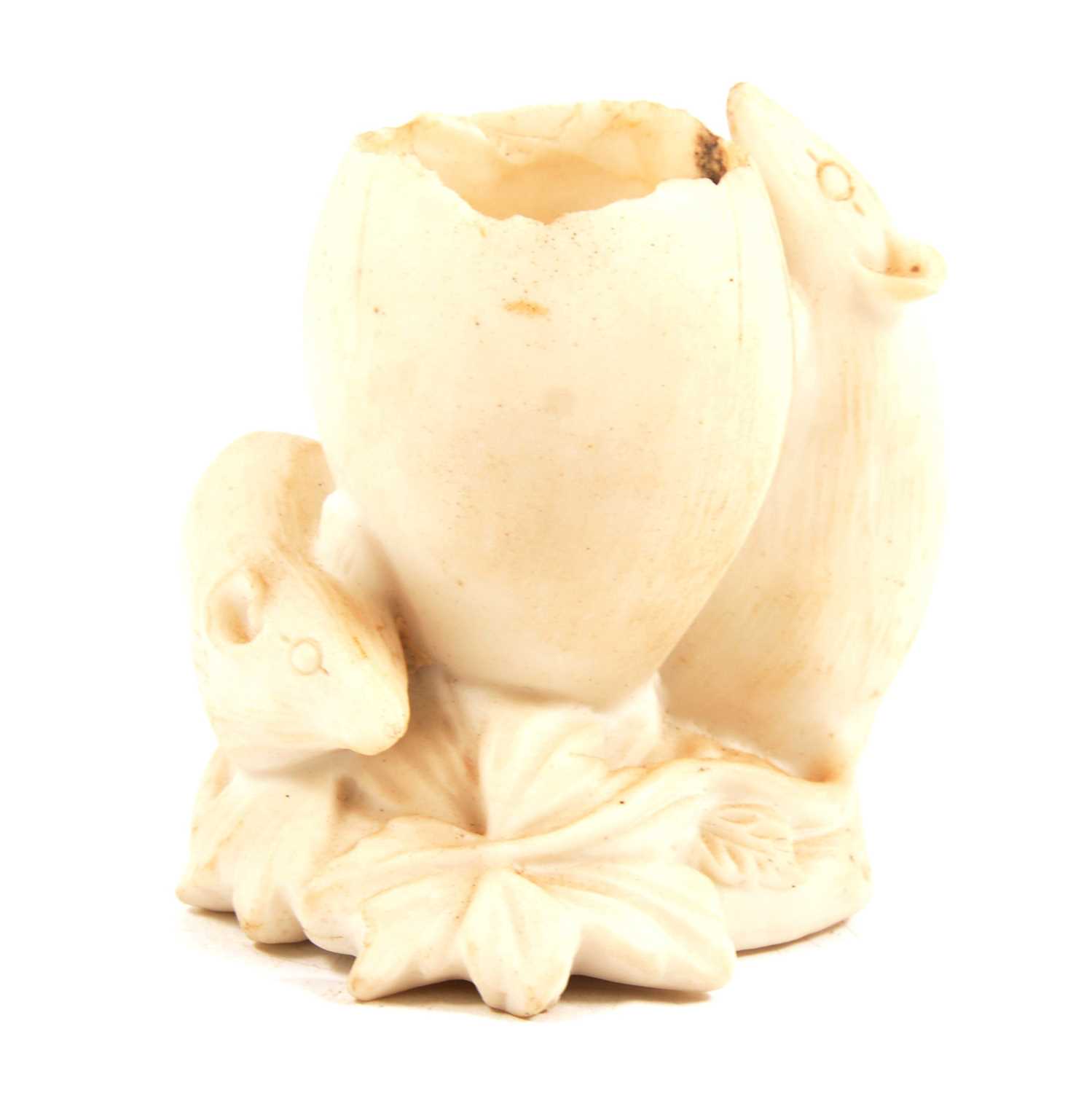 Lot 23 - Worcester Parian spill vase with mice around an egg