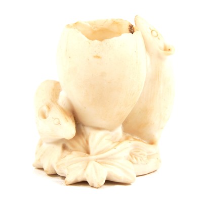 Lot 23A - Worcester Parian spill vase with mice around an egg