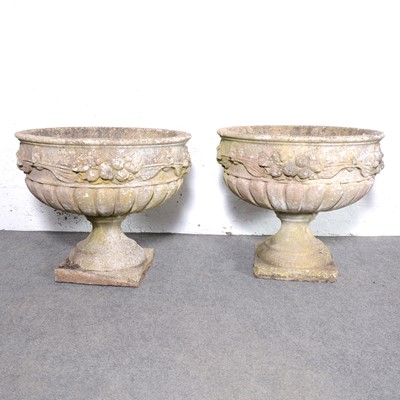 Lot 453 - Pair of large reconstitutes stone pedestal planters