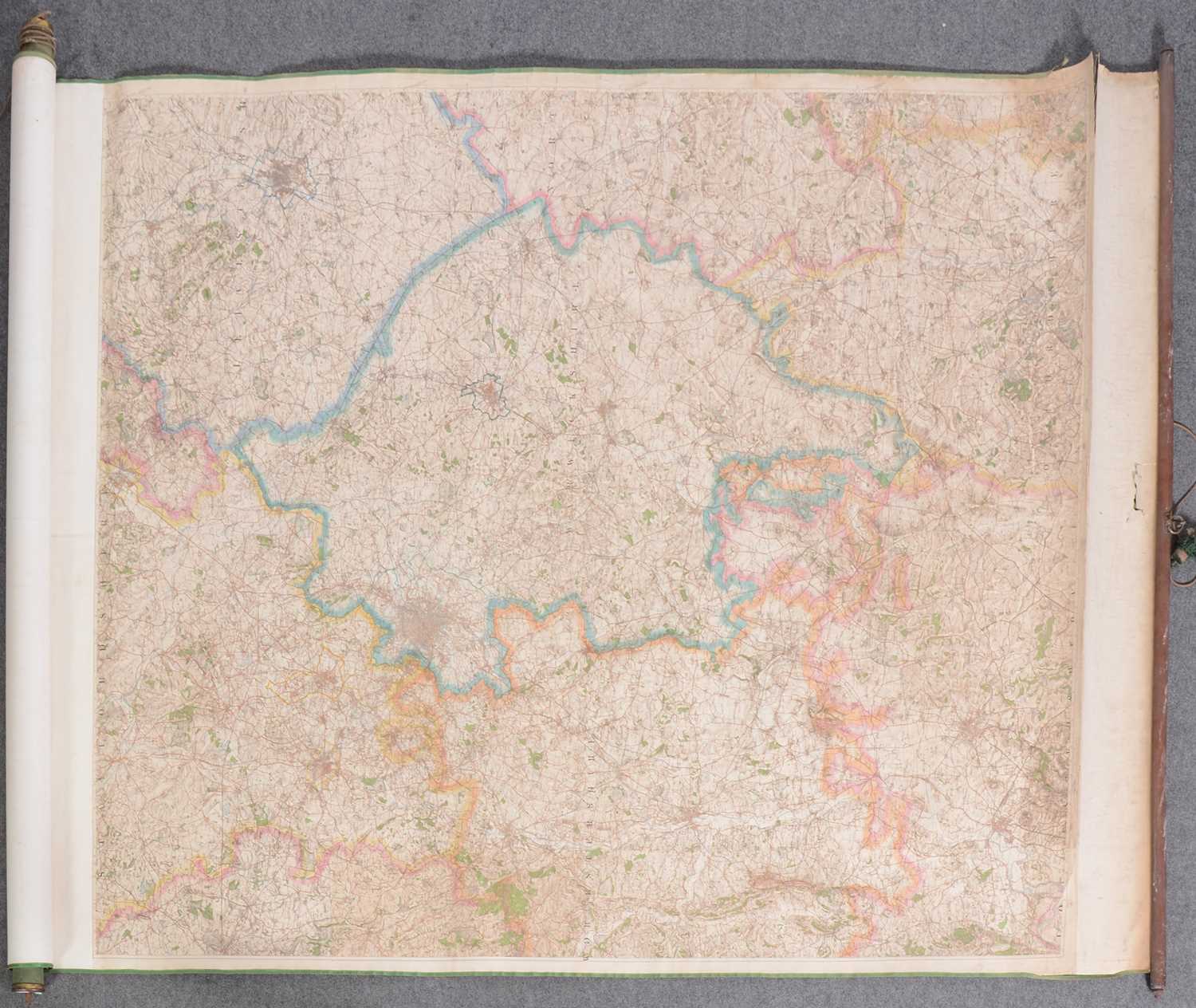 Lot 310 - An ordnance Map of Warwickshire on a roller with brass caps.