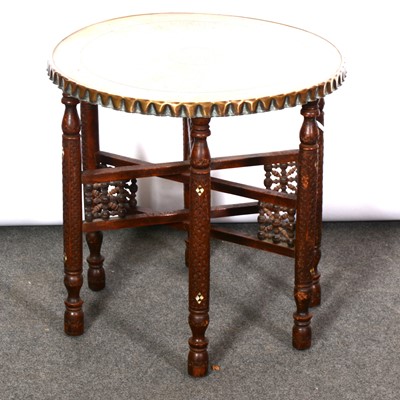 Lot 344 - Antler gong and a brass topped table