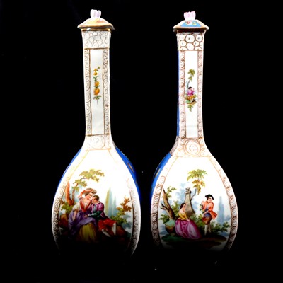 Lot 10 - Pair of Dresden style bottle vases and covers