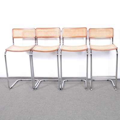 Lot 293 - Set of four Habitat / Conran style chrome and cane cantilever stools