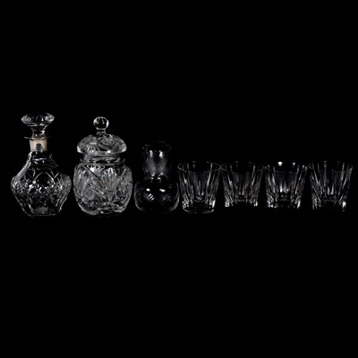 Lot 52 - Cut glass decanter with silver collar and other glassware