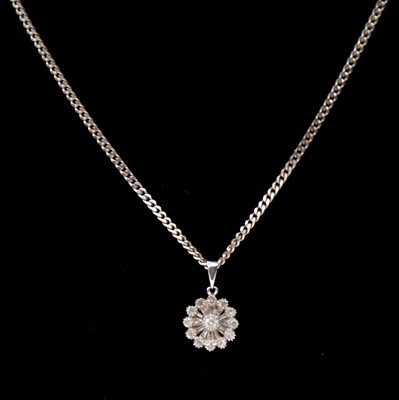 Lot 209 - A diamond pendant on a silver chain.