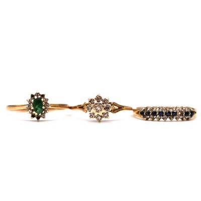 Lot 17 - Three 9 carat gold gemset rings.