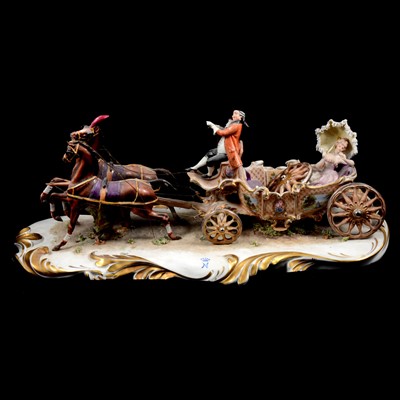 Lot 43 - Large Capodimonte group, Lady in a horse-drawn carriage