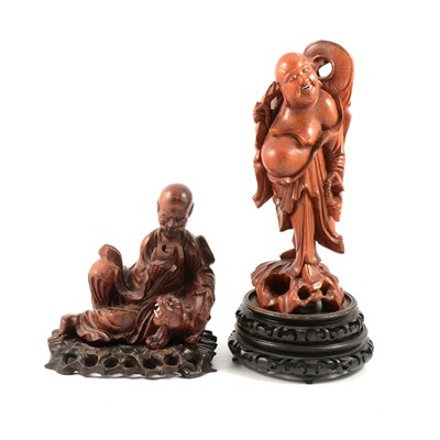 Lot 203 - Two Chinese carved wooden figures of Elders