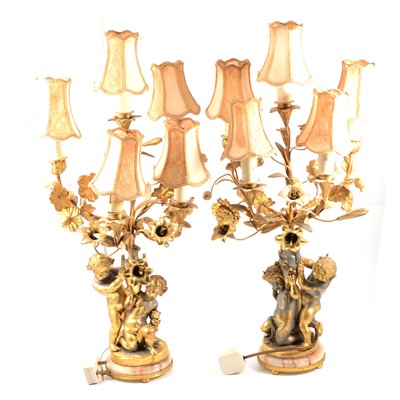 Lot 354 - Pair of late 19th Century gilt metal five light candelabra