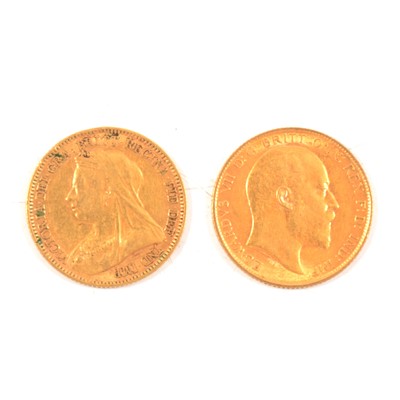 Lot 147 - Two Gold Half Sovereign Coins.