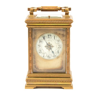 Lot 111 - French brass cased carriage clock, repeating movement