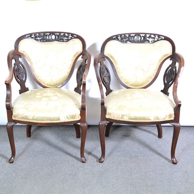 Lot 393 - Pair of late Victorian mahogany framed salon chairs