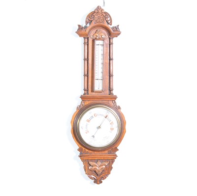 Lot 339 - Victorian carved oak aneroid barometer and thermometer