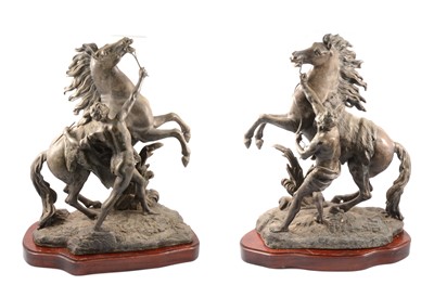 Lot 185 - After Guillaume Coustou, a pair of large spelter Marley Horses.