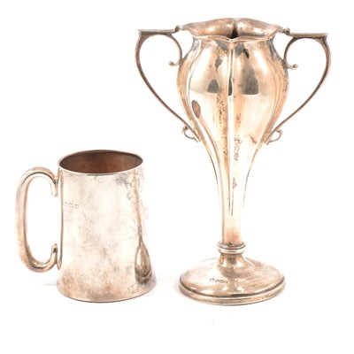 Lot 251 - A silver twin handled vase by Martin, Hall & Co (Richard Martin & Ebenezer Hall), silver tankard.