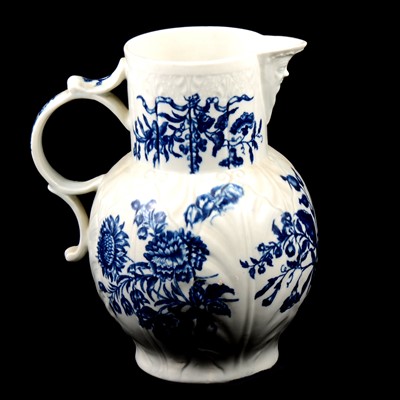 Lot 95 - Large Caughley jug, leaf moulded and blue printed decoration