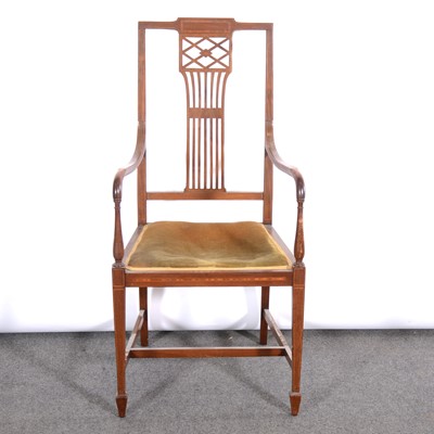 Lot 323 - Edwardian inlaid mahogany elbow chair