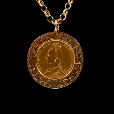 Lot 152 - A Gold Full Sovereign Coin pendant and chain.