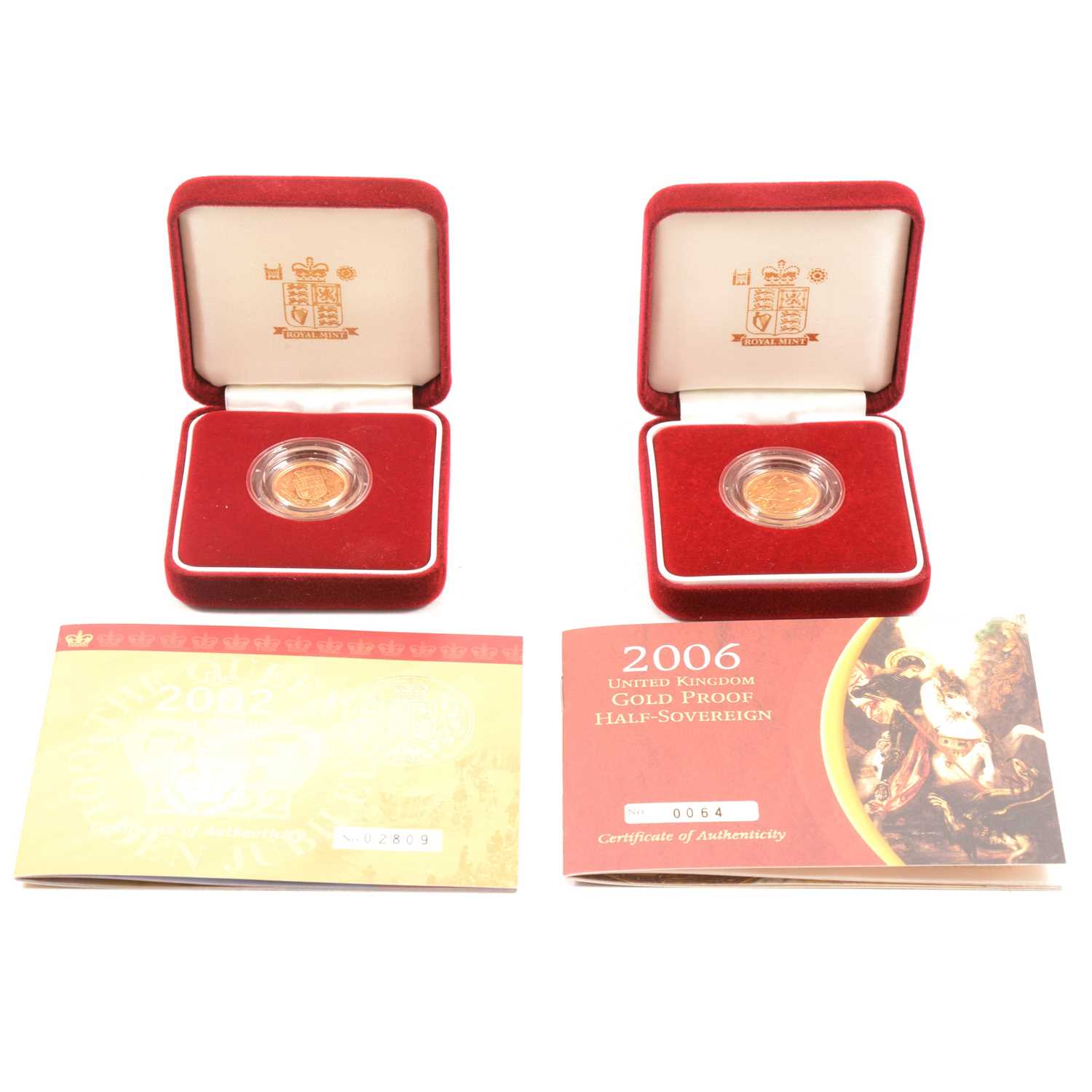 Lot 137 - Two Gold Proof Half Sovereigns  Coins, Elizabeth II 2002 and 2006.
