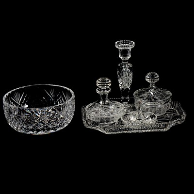 Lot 51 - Glass dressing table set, wooden-backed hand mirrors, and Royal Brierley fruit bowl.