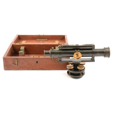 Lot 200 - Black lacquered theodolite, by Elliott Brothers, cased.