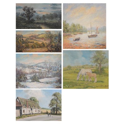 Lot 302 - Three oils by Gretchen Kiddy, and three other oil paintings