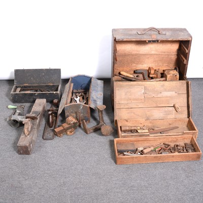 Lot 207 - Quantity of old hand carpenters tools, scythe, wood plane etc