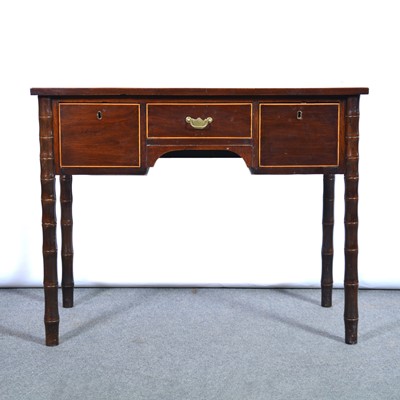 Lot 464 - Victorian mahogany dressing table, fitted with three drawers, simulated bamboo legs