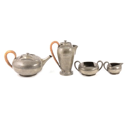 Lot 48 - Four-piece Tudric pewter tea service, retailed by Liberty & Co, circa 1900