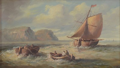 Lot 268 - Unsigned oil on board, sailing ships in an estuary, a pair