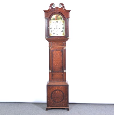 Lot 372 - Oak and mahogany longcase clock