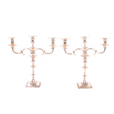 Lot 343 - Pair of Edwardian silver three light candelabra, Charles Stuart Harris, London 1904