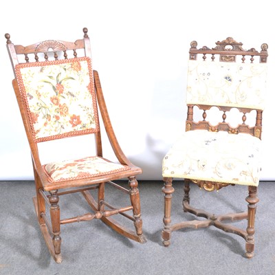 Lot 285 - French beech rocking chair, and single dining chair.