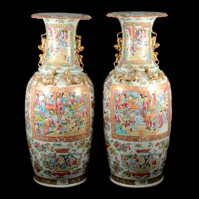Lot 11 - Pair of large Cantonese famille rose vases