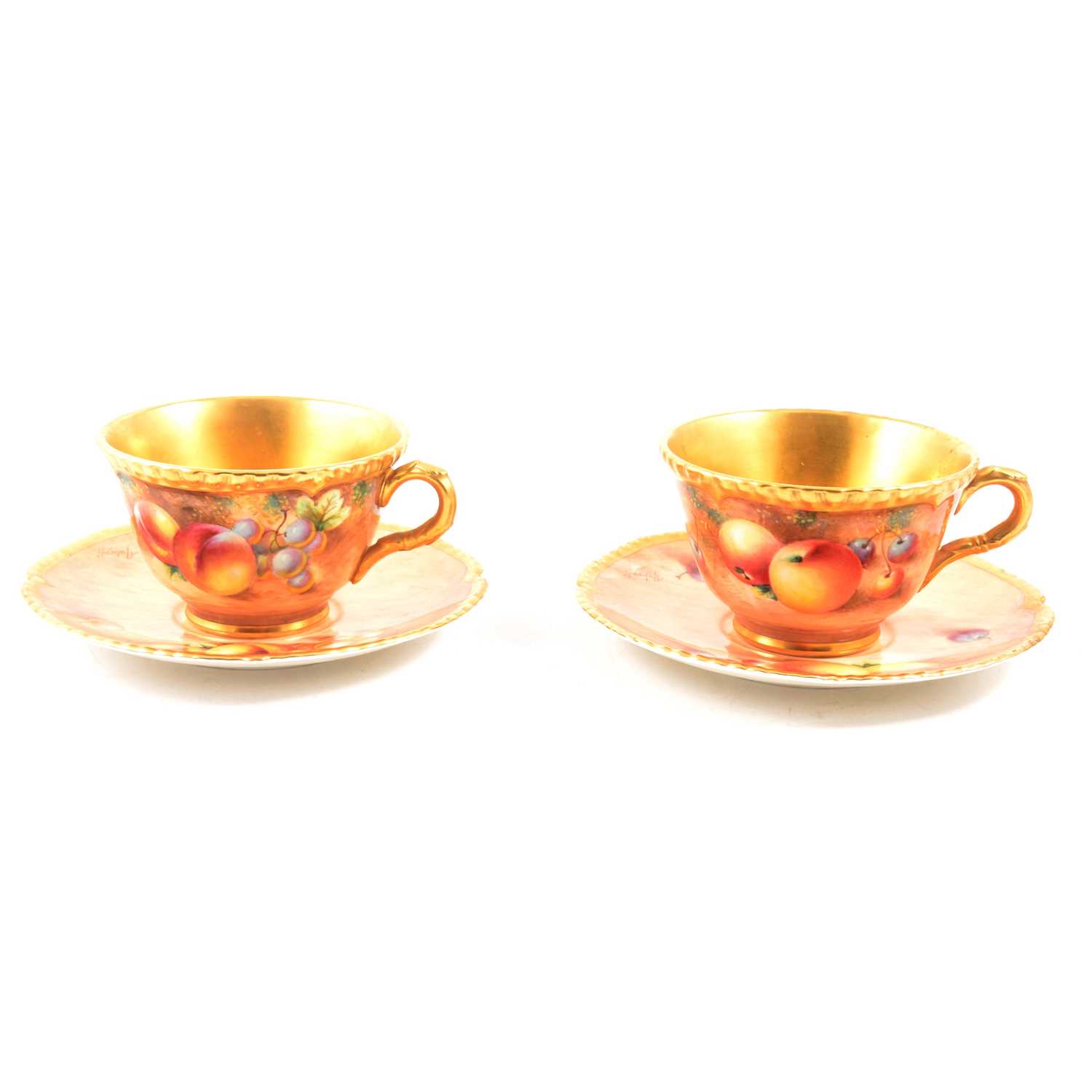 Lot 26 - Pair of Royal Worcester fruit painted cups and saucers, Frank Roberts