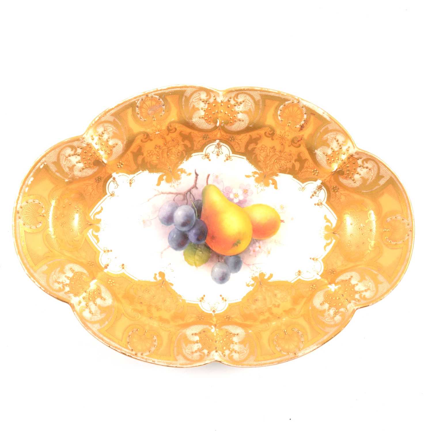 Lot 22 - Royal Worcester fruit painted oval dish, Albert Shuck, 1921