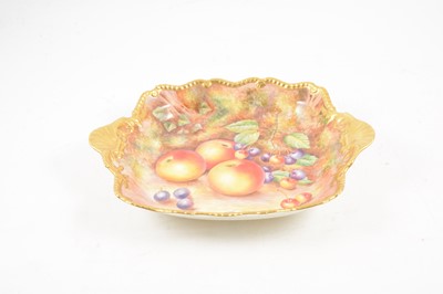 Lot 23 - Royal Worcester fruit painted square two-handled dish, David Fuller