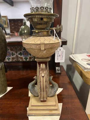 Lot 42 - A rare Wedgwood pottery oil lamp, Art Nouveau style