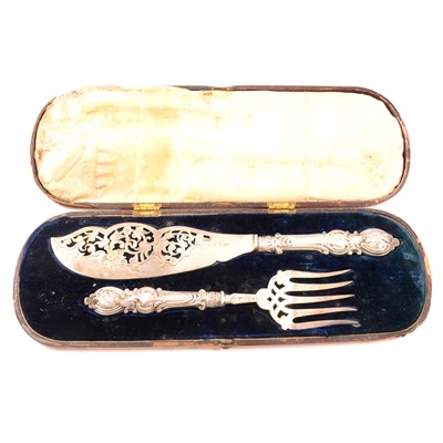 Lot 280 - A pair of Victorian fish servers by Atkin Brothers, Sheffield 1856, cased.