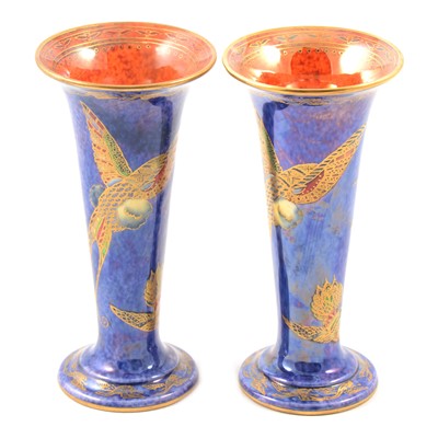 Lot 47 - Pair of Wedgwood conical-shape vases, Hummingbird pattern